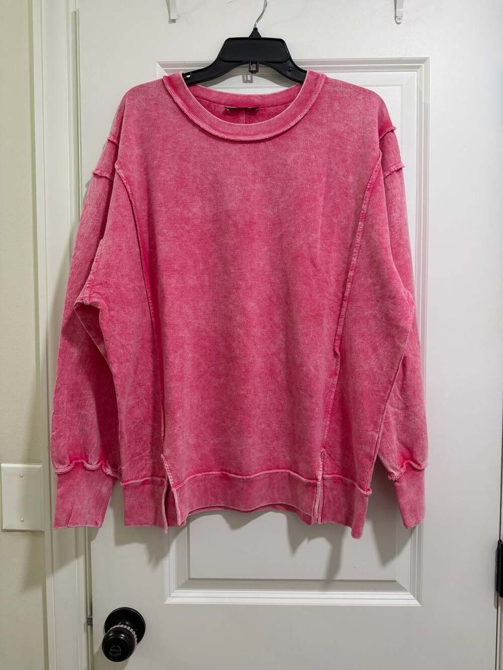 Zenana Acid Wash French Terry Exposed Seam Pullover Sweatshirt size large